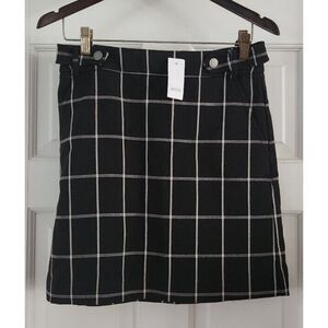 Ann Taylor Sz 2 Black‎ w/ white plaid Pencil zip Skirt Career Classic Lined NWT